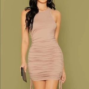 Nude Ruched Drawstring Dress